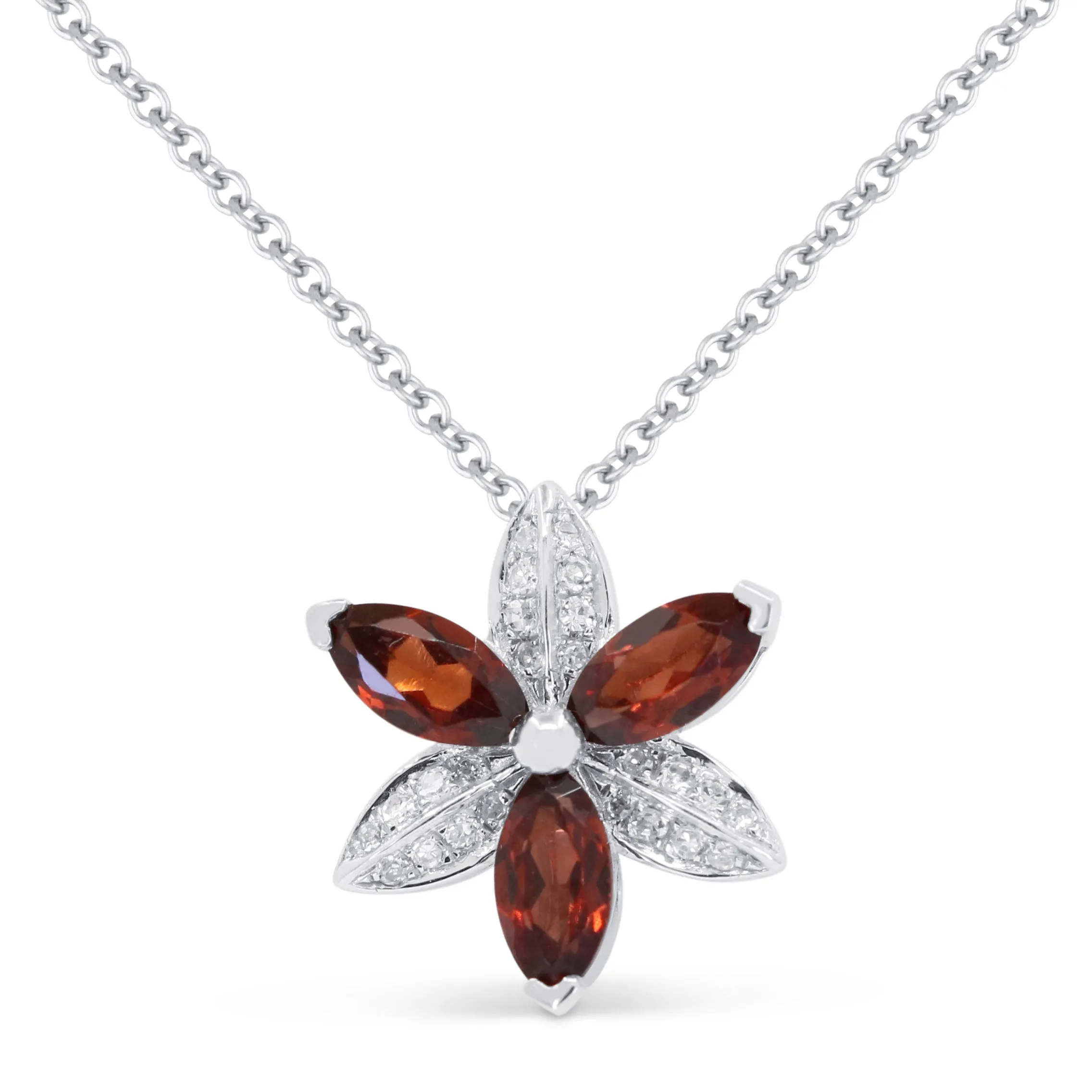 0.45Ct Garnet 16"pendant Necklace In 14K White Gold