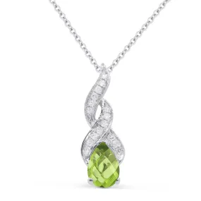 0.45Ct Peridot 16"pendant Necklace In 14K White Gold