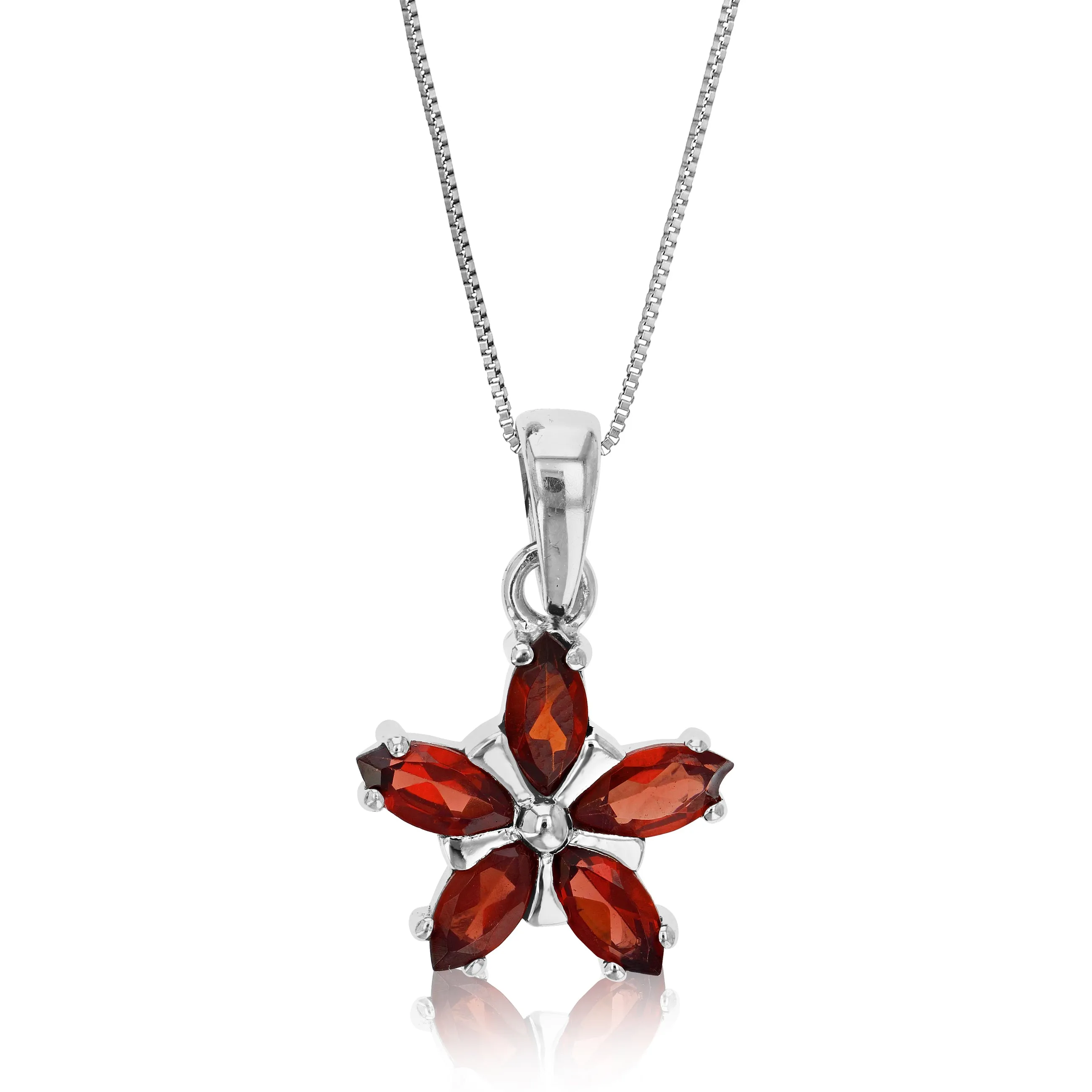 0.60 cttw Garnet Pendant Necklace .925 Sterling Silver Rhodium 7x4 MM Marquise