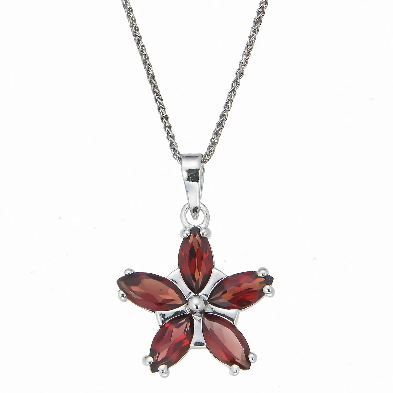 0.60 cttw Garnet Pendant Necklace .925 Sterling Silver Rhodium 7x4 MM Marquise