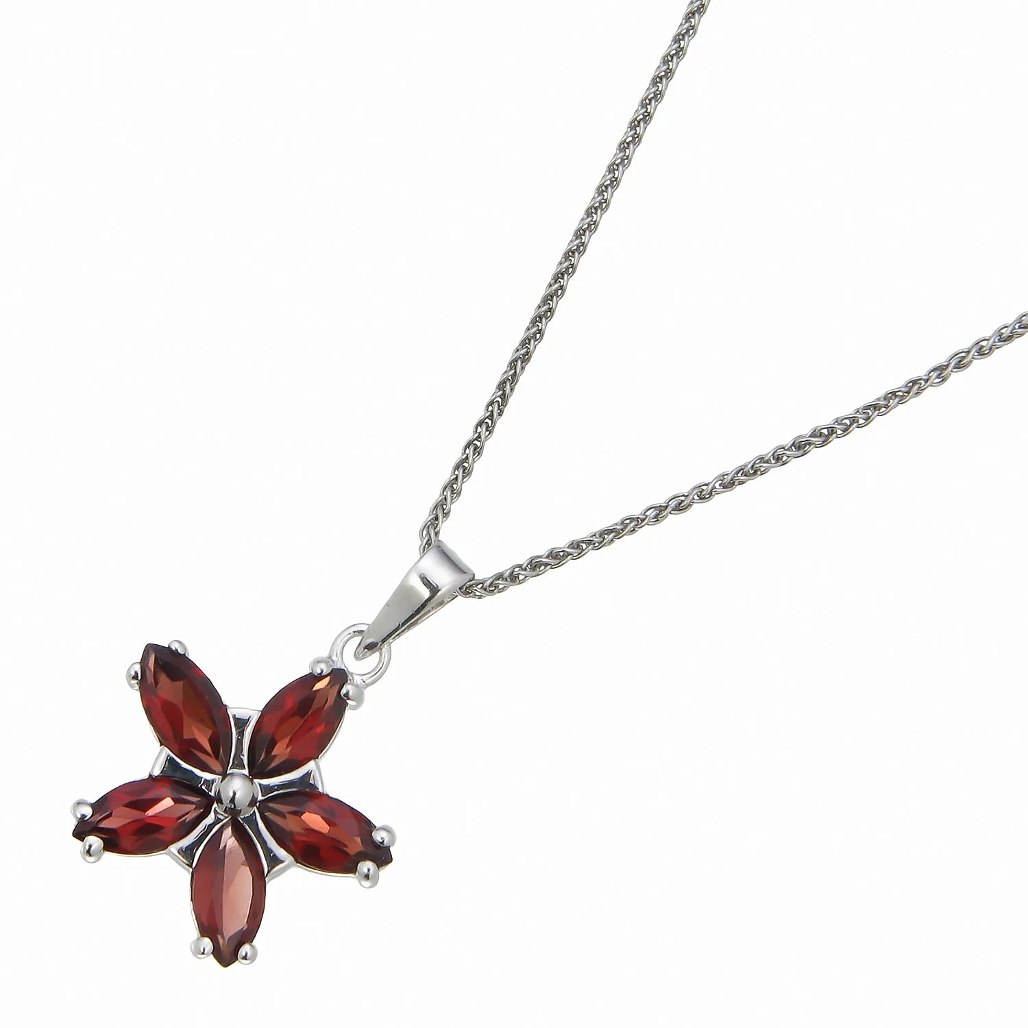 0.60 cttw Garnet Pendant Necklace .925 Sterling Silver Rhodium 7x4 MM Marquise