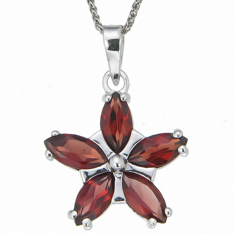 0.60 cttw Garnet Pendant Necklace .925 Sterling Silver Rhodium 7x4 MM Marquise