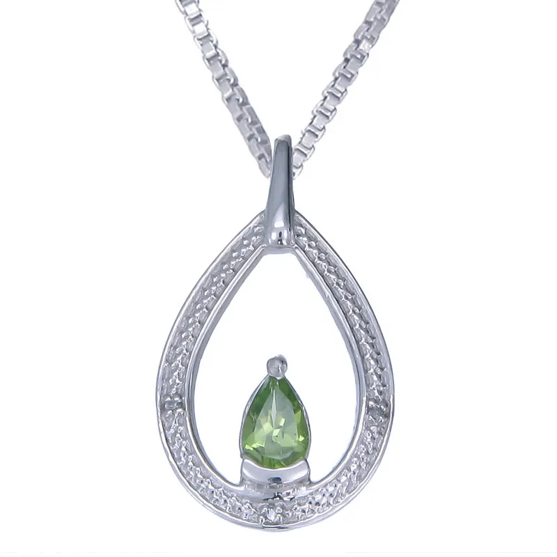 0.67 cttw Peridot And Diamond Pendant Necklace .925 Sterling Silver 8x5 MM Pear