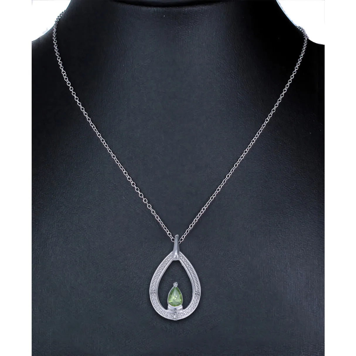 0.67 cttw Peridot And Diamond Pendant Necklace .925 Sterling Silver 8x5 MM Pear