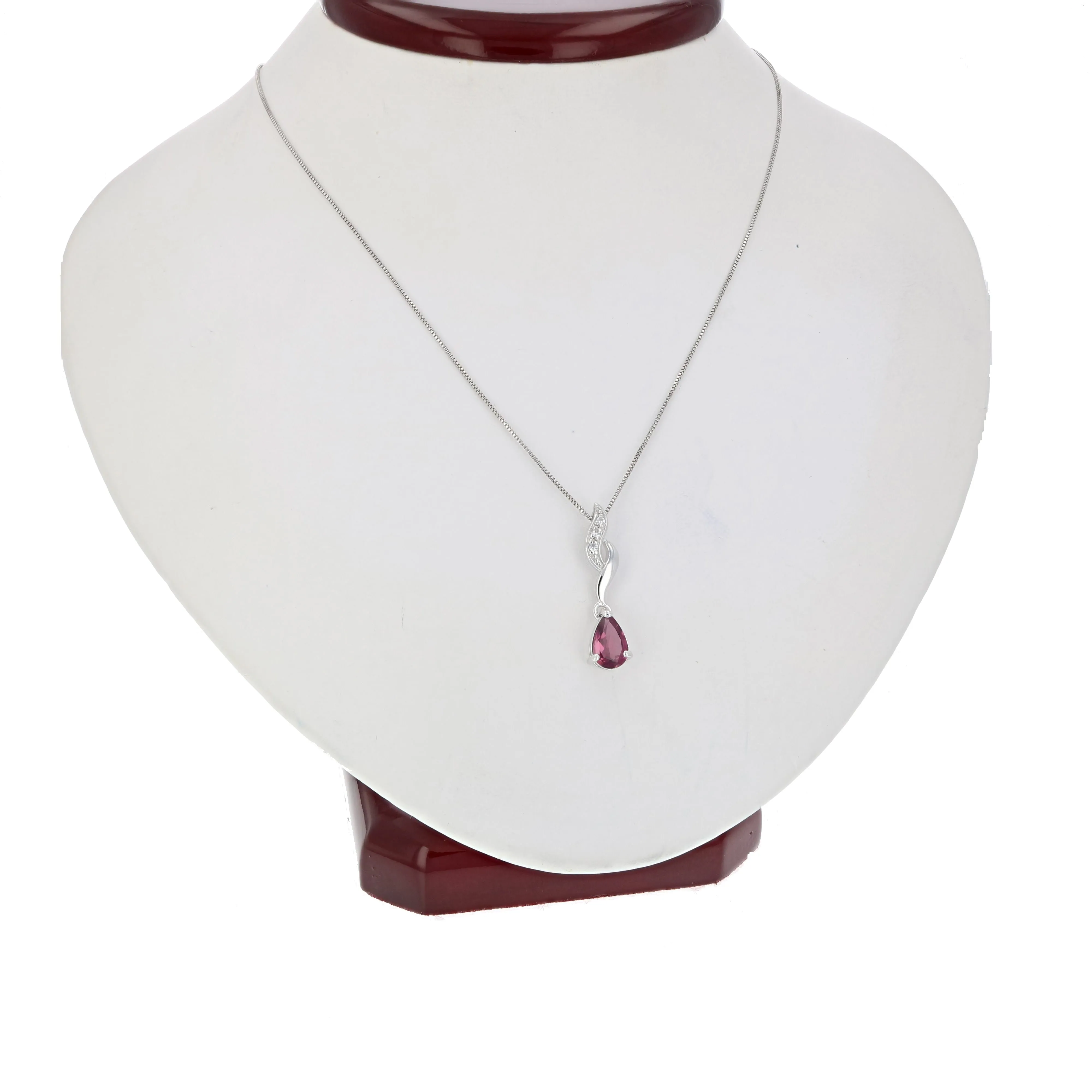 0.70 cttw Garnet Pendant Necklace .925 Sterling Silver With Rhodium 8x5 MM Pear