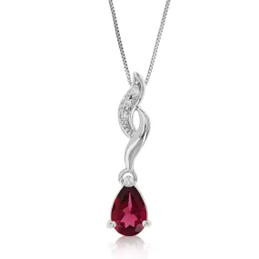 0.70 cttw Garnet Pendant Necklace .925 Sterling Silver With Rhodium 8x5 MM Pear