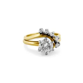 0.75 Carat Center Round Brilliant Diamond 14k Yellow Gold Wedding Set Ring