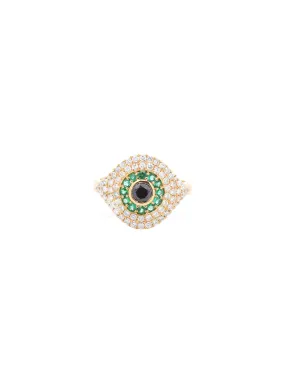 0.90ct Diamond Emerald 18K Gold Evil Eye Ring