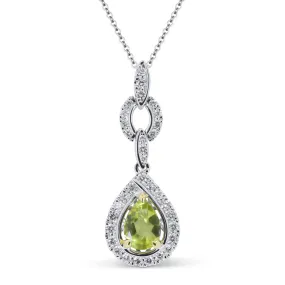 0.90Ct Peridot 16"pendant Necklace In 14K White And Yellow Gold