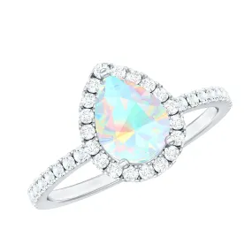 1 CT Ethiopian Opal Teardrop Engagement Ring with Diamond