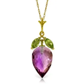 10 Carat 14K Solid Yellow Gold Necklace Peridot Pointy Briolette Amethyst