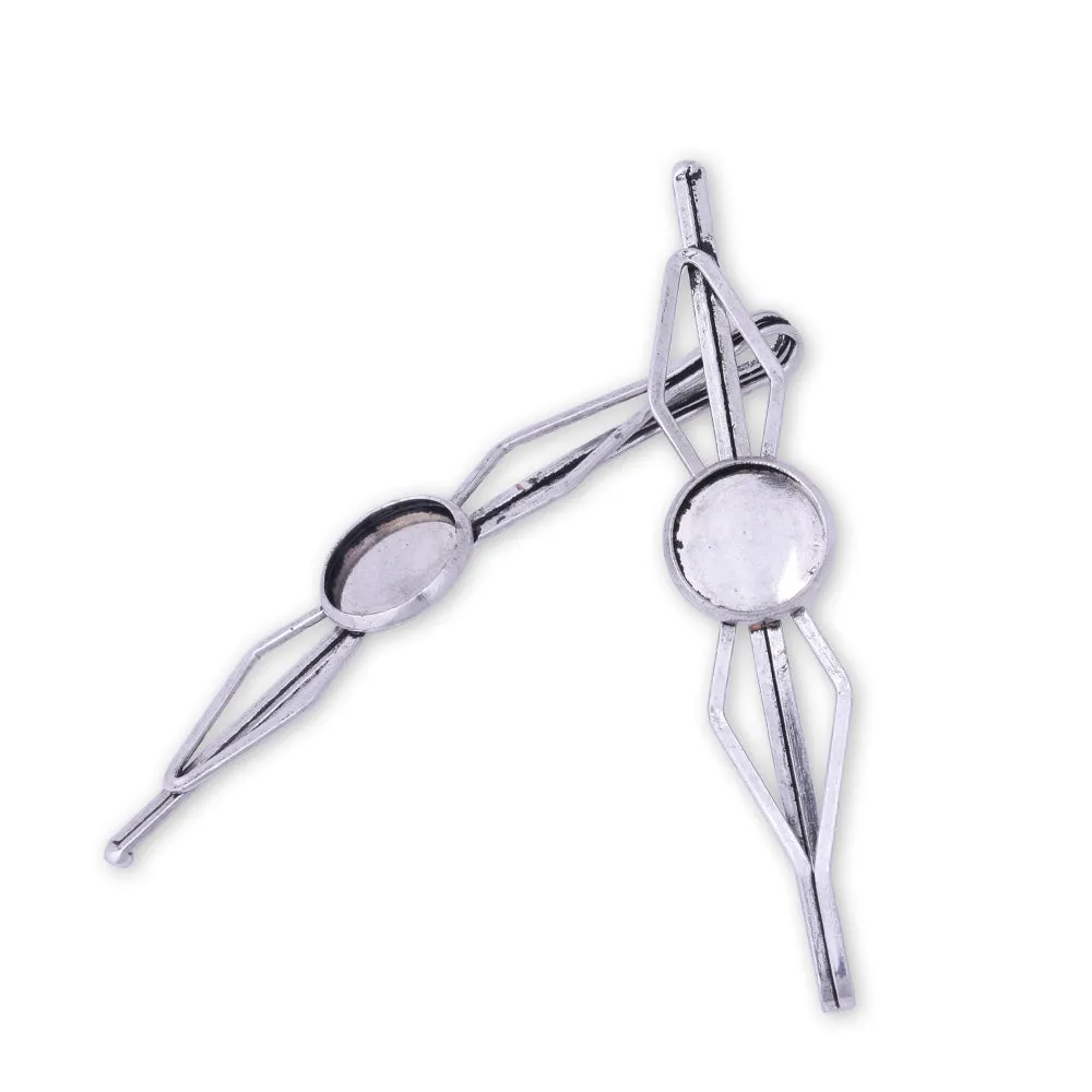 10 Round Bobby Hair Pin Clip Barrette Blanks with 12mm Bezel Hairpin Findings Antique silver