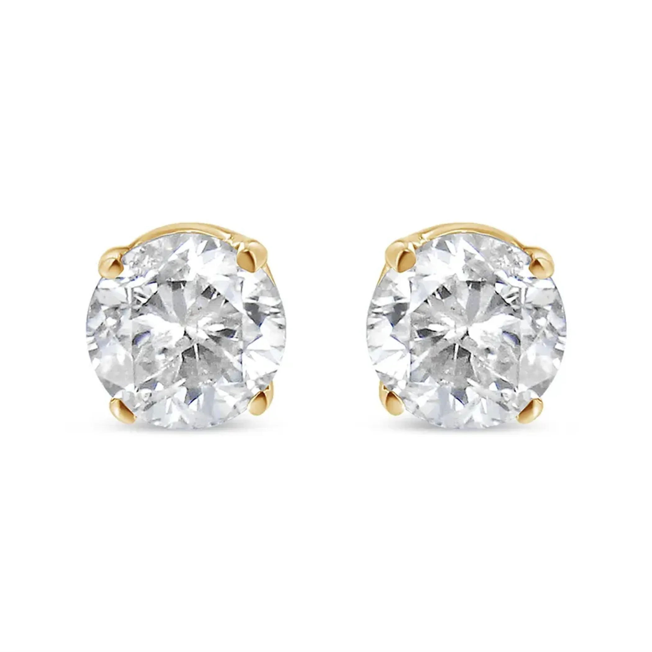 10K Yellow Gold 1/4 Cttw Round Brilliant-Cut Diamond Classic 4-Prong Stud Earrings (K-L Color, I1-I2 Clarity)