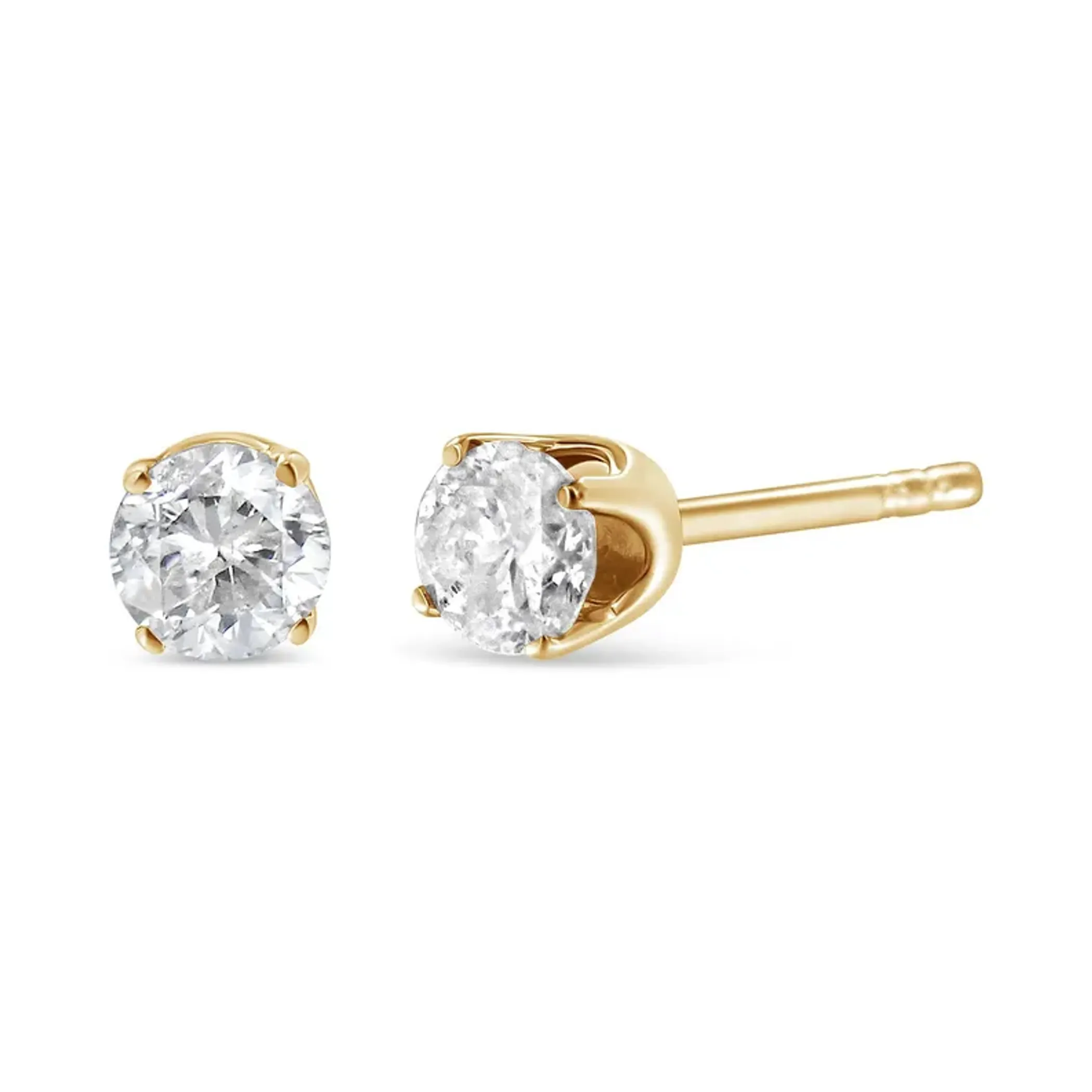 10K Yellow Gold 1/4 Cttw Round Brilliant-Cut Diamond Classic 4-Prong Stud Earrings (K-L Color, I1-I2 Clarity)