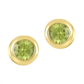 10K Yellow Gold Bezel Set Peridot Stud Earrings