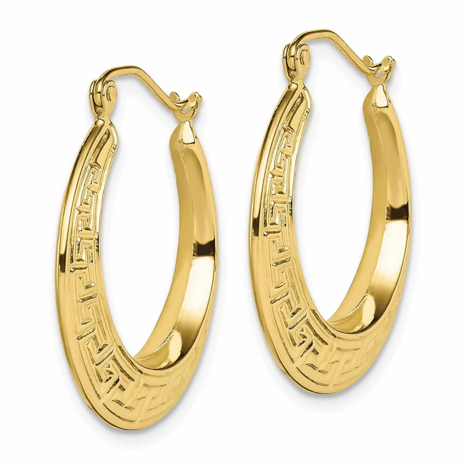 10k Yellow Gold Hollow Greek Key Hoop Earrings