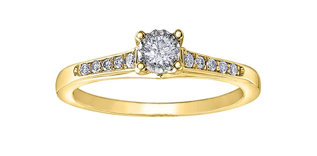 10K Yellow/White Gold Diamond with Diamond Shoulder Stone Engagement Ring