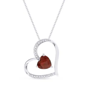 1.15Ct Garnet 16"pendant Necklace In 14K White Gold