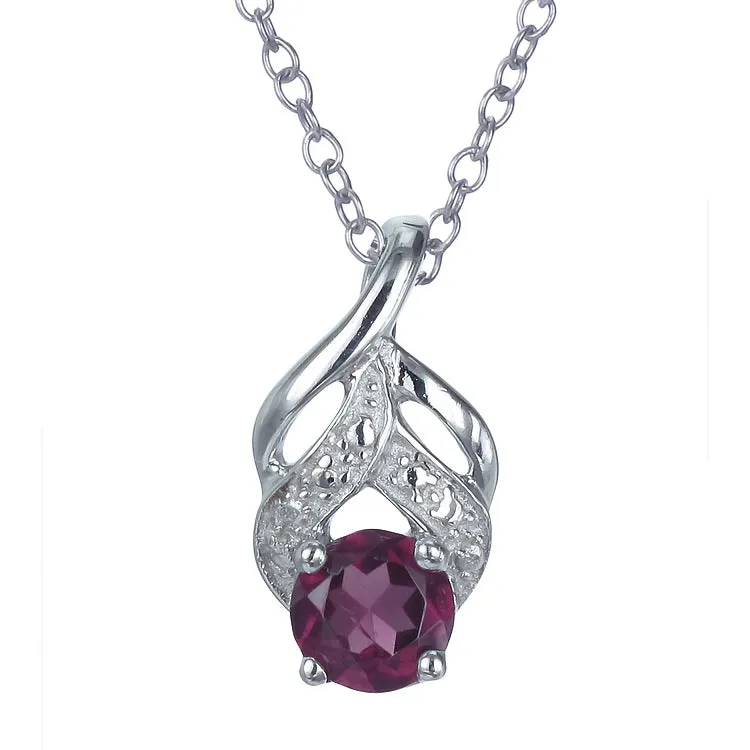 1/2 cttw Garnet Pendant Necklace .925 Sterling Silver With Rhodium 5 MM Round