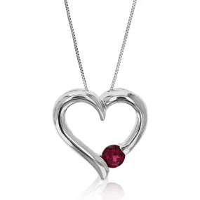 1/4 cttw Garnet Pendant Necklace .925 Sterling Silver With Rhodium 4 MM Round