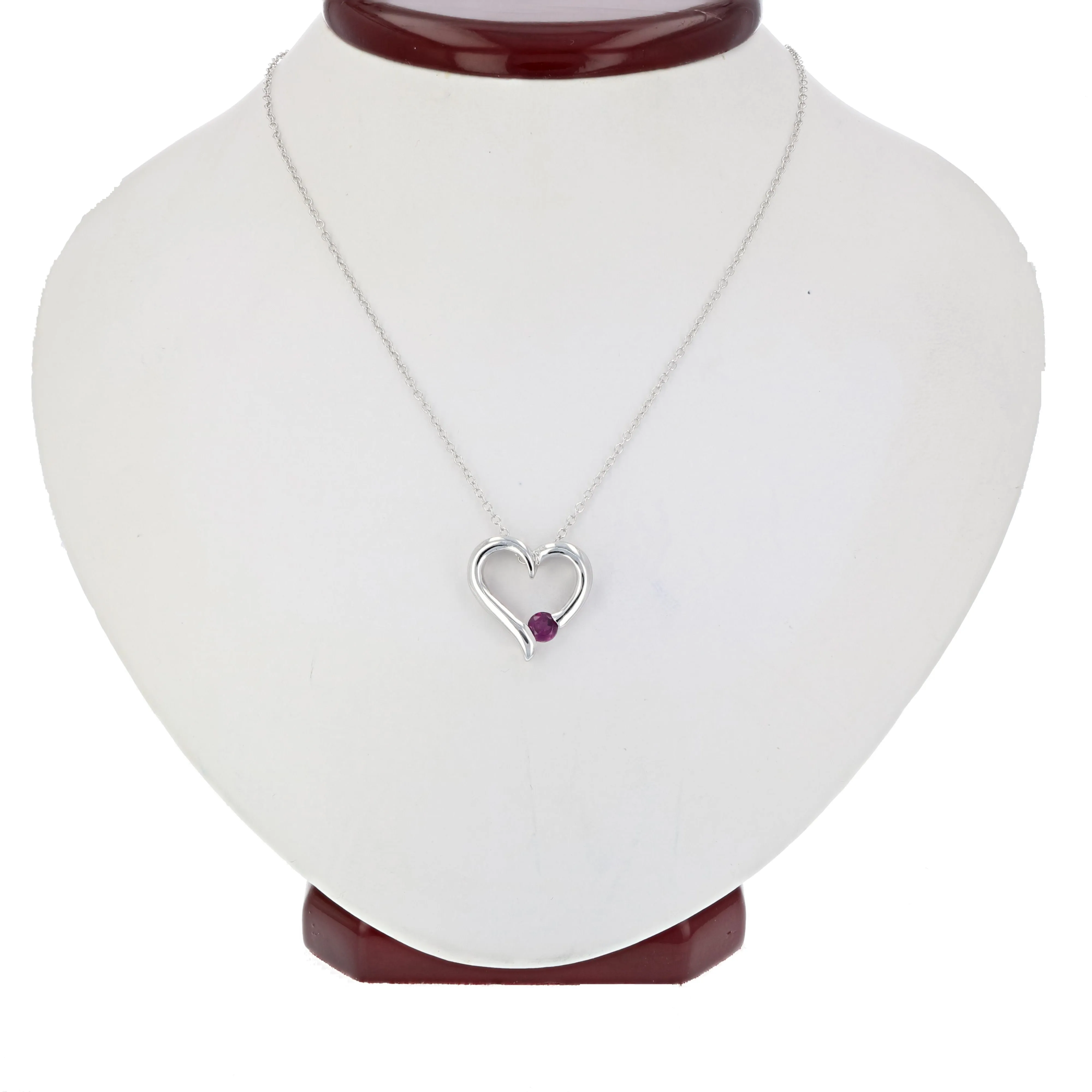 1/4 cttw Garnet Pendant Necklace .925 Sterling Silver With Rhodium 4 MM Round