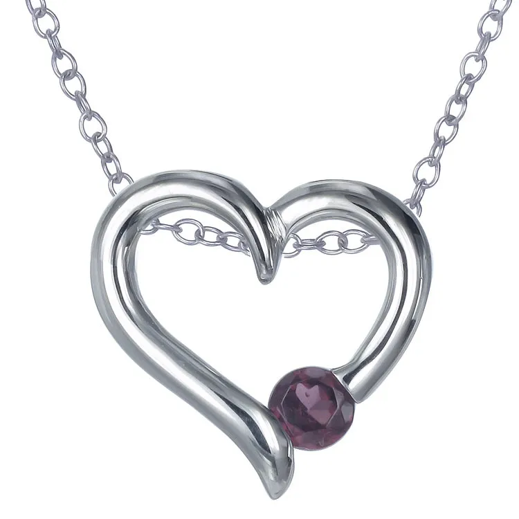 1/4 cttw Garnet Pendant Necklace .925 Sterling Silver With Rhodium 4 MM Round