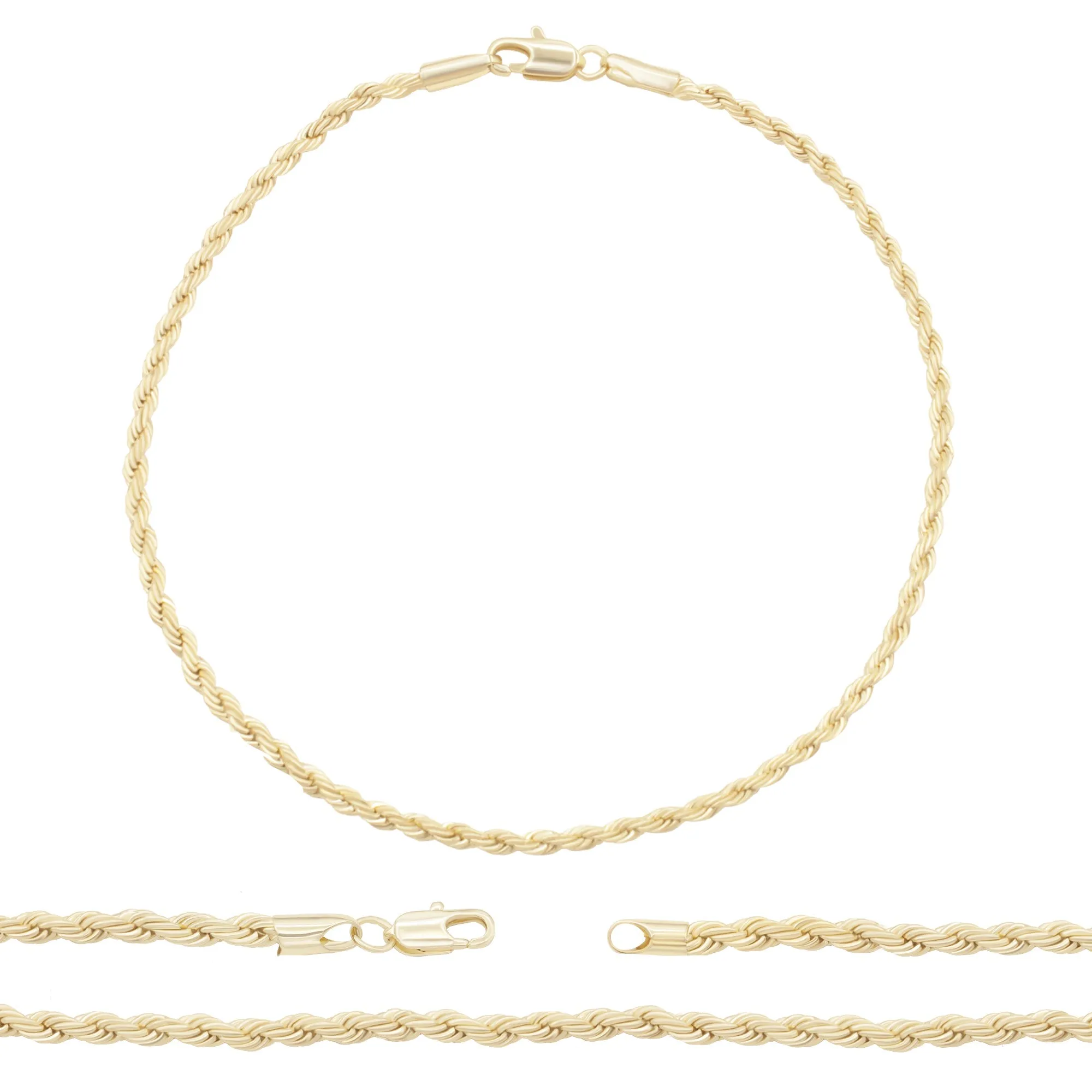 14K Gold Filled Anklet Rope Chain Foot Bracelet Anklet Fashion Jewelry for Women Girls Length 9.5''