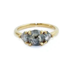 14K Gold Rose Cut Salt & Pepper Diamond Ring by Kingdom