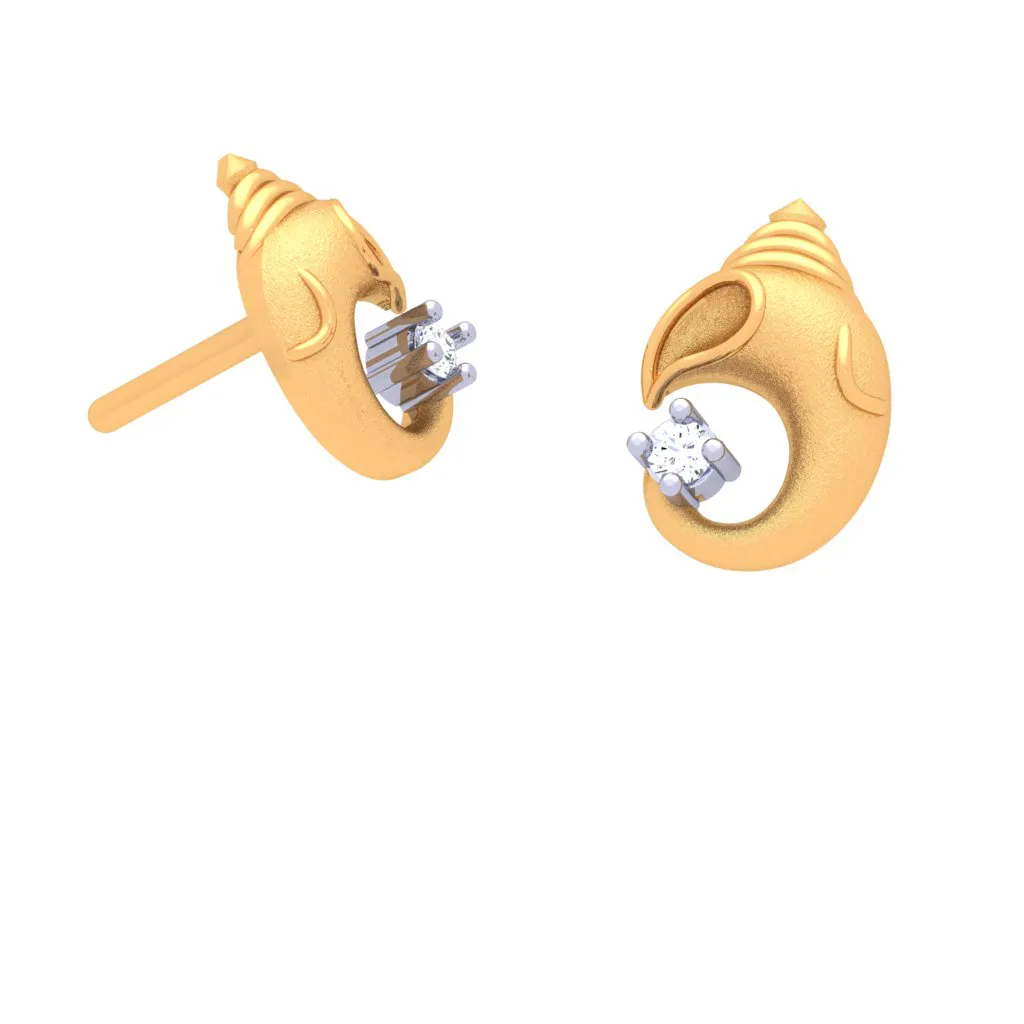 14k Lord Ganesh Gold Earrings With Yellow Gem From Online Exclusive