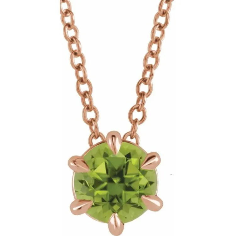 14K Rose 6 mm Natural Peridot Solitaire 16-18" Necklace