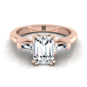 14K Rose Gold Emerald Cut Diamond Tapered Baguette Engagement Ring -1/4ctw