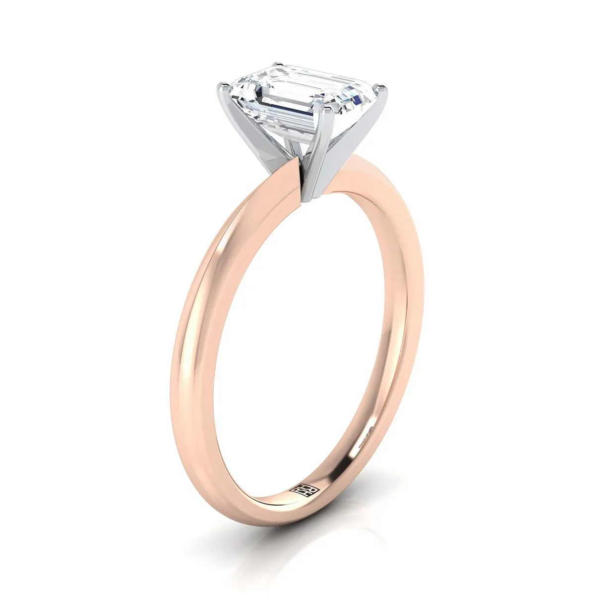 14K Rose Gold Emerald Cut  Petite Knife Edge Solitaire Engagement Ring