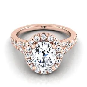 14K Rose Gold Oval Diamond Simple Prong Halo with Petite Split Shank Pave Engagement Ring -1/2ctw