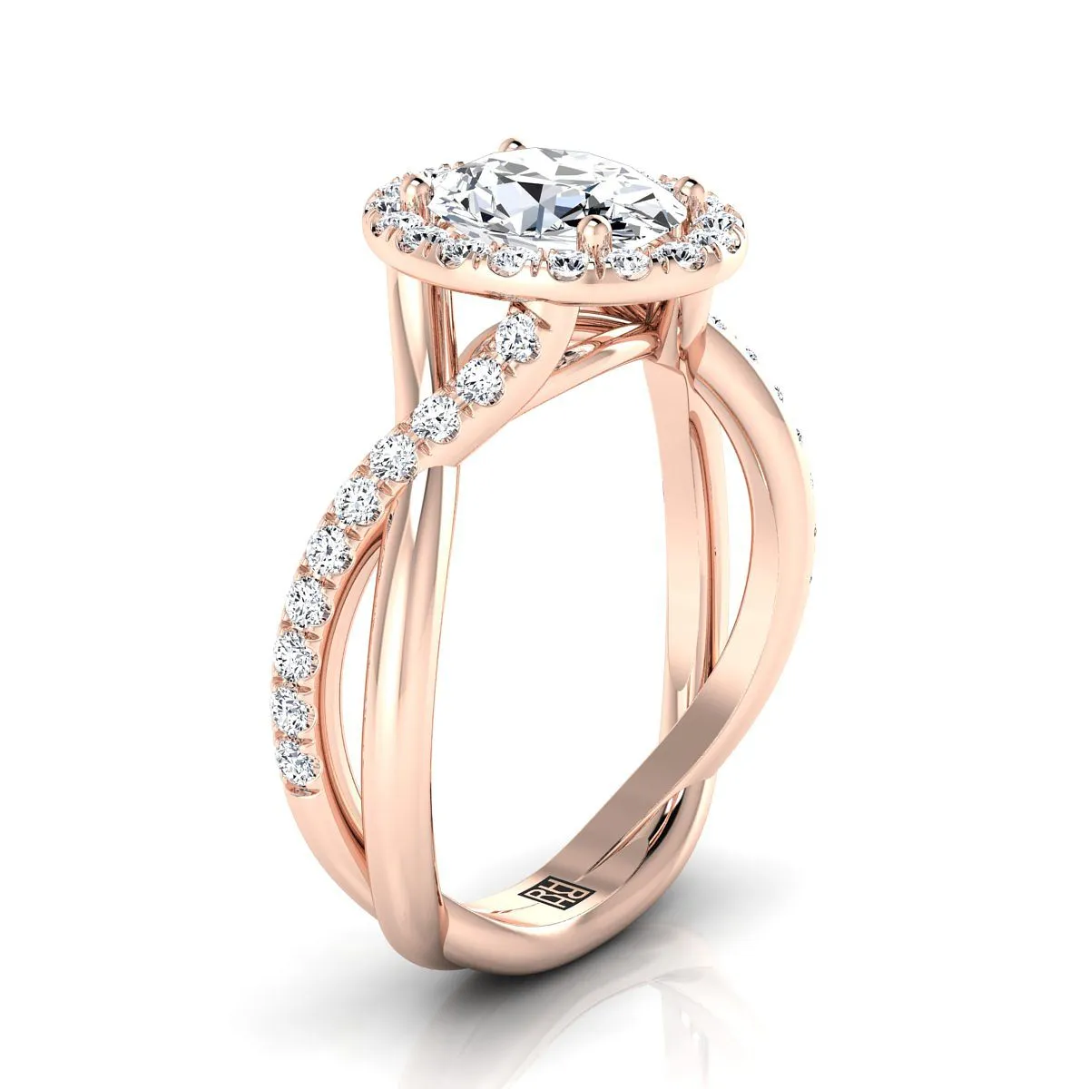 14K Rose Gold Oval Diamond Twisted Vine Halo Engagement Ring -1/2ctw