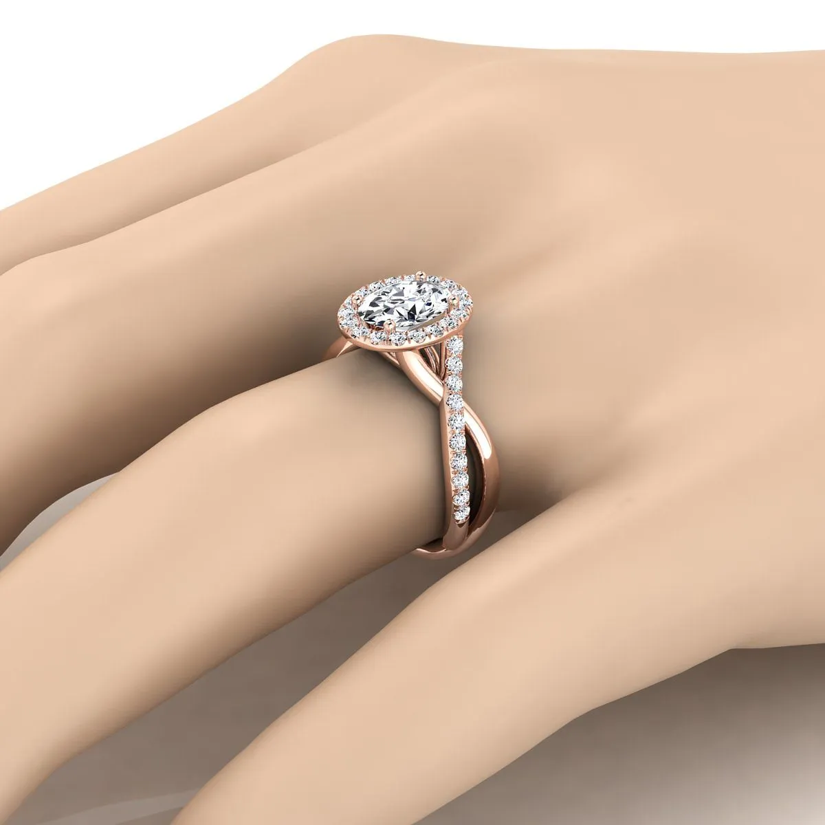 14K Rose Gold Oval Diamond Twisted Vine Halo Engagement Ring -1/2ctw