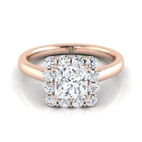 14K Rose Gold Princess Cut Diamond Floral Halo Engagement Ring -1/3ctw