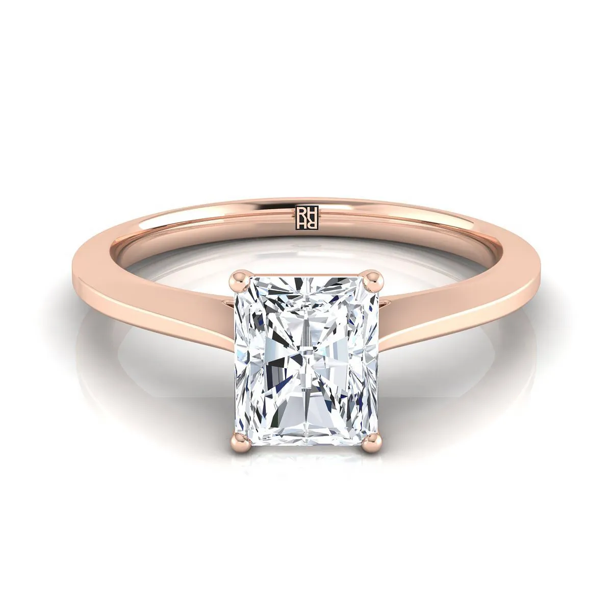 14K Rose Gold Radiant Cut Center  Timeless Solitaire Comfort Fit Engagement Ring