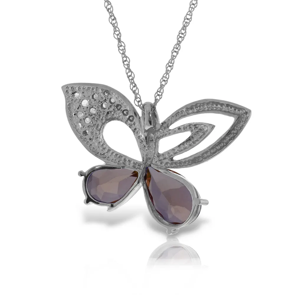 14K Solid White Gold Butterfly Necklace Natural Diamond & Garnet Jewelry