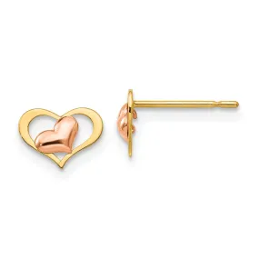 14k Two-tone Gold Heart Post Earrings