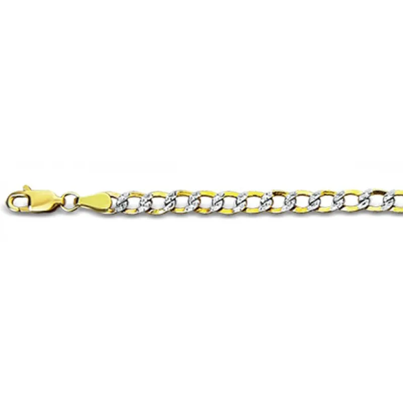 14K Two Tone White Pave Hollow Curb Anklet, 4.7mm (14K-WPCURBH120-10)