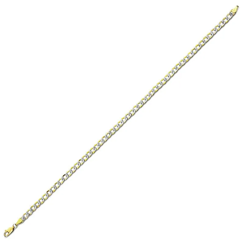 14K Two Tone White Pave Hollow Curb Anklet, 4.7mm (14K-WPCURBH120-10)