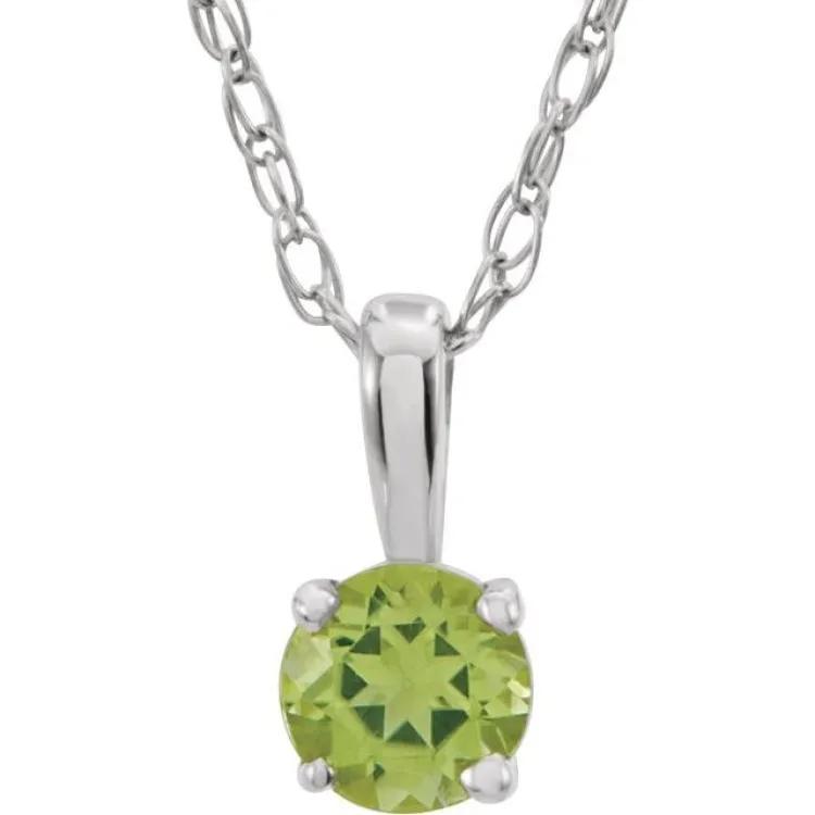 14K White 3 mm Imitation Peridot Youth Solitaire 14" Necklace