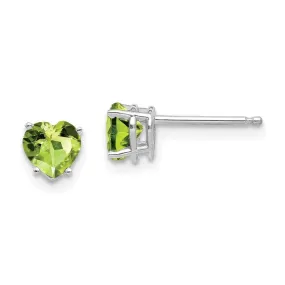 14k White Gold 5mm Heart Peridot Earrings