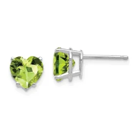 14k White Gold 7mm Heart Peridot Earrings