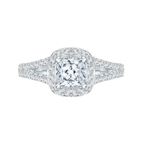 14K White Gold Cushion Cut Diamond Halo Engagement Ring