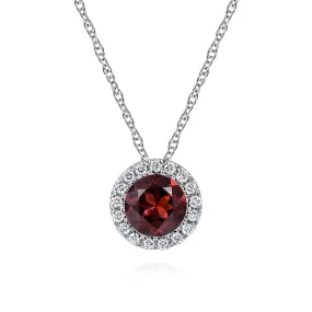 14K White Gold Garnet and Diamond Halo Pendant Necklace - NK2824W45GN