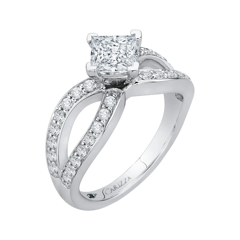 14K White Gold Princess Diamond Engagement Ring with Split Shank (Semi Mount)