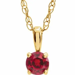 14K Yellow 3 mm Imitation Mozambique Garnet Youth Solitaire 14" Necklace