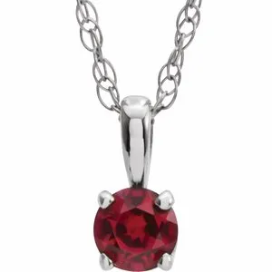 14K Yellow 3 mm Imitation Mozambique Garnet Youth Solitaire 14" Necklace