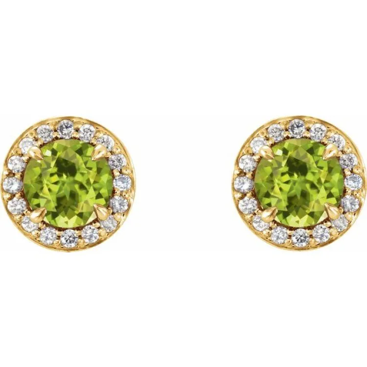 14K Yellow 3.5 mm Natural Peridot & 1/8 CTW Natural Diamond Earrings